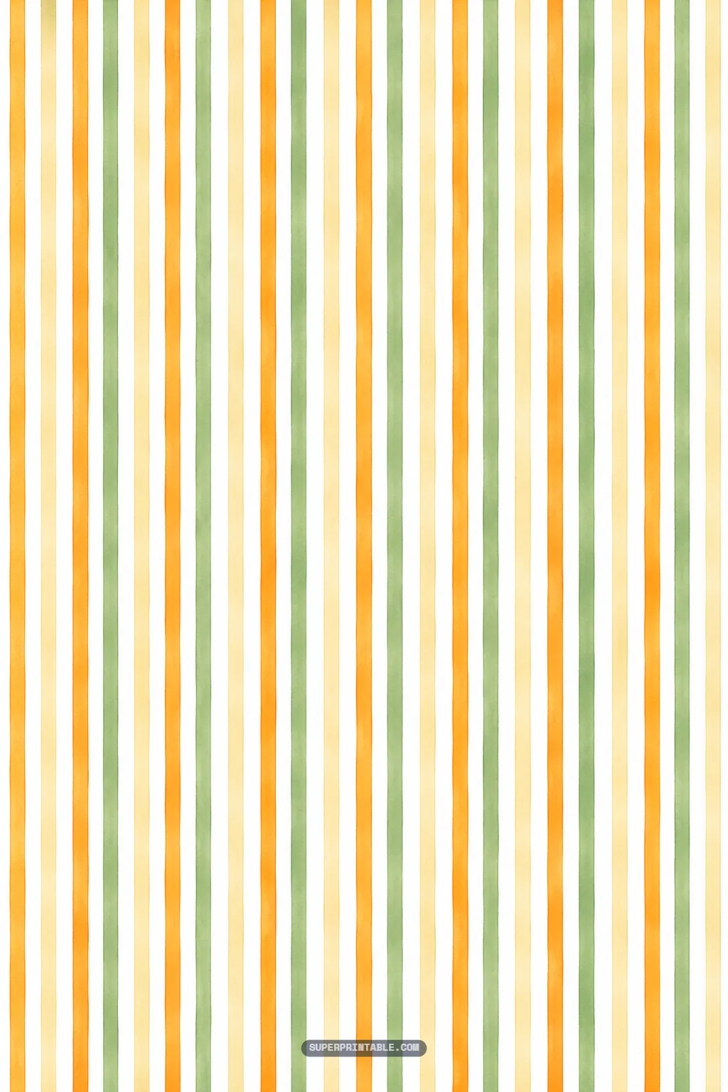 Vertical watercolor stripes in warm orange, butter yellow, and sage green on a printable paper sheet