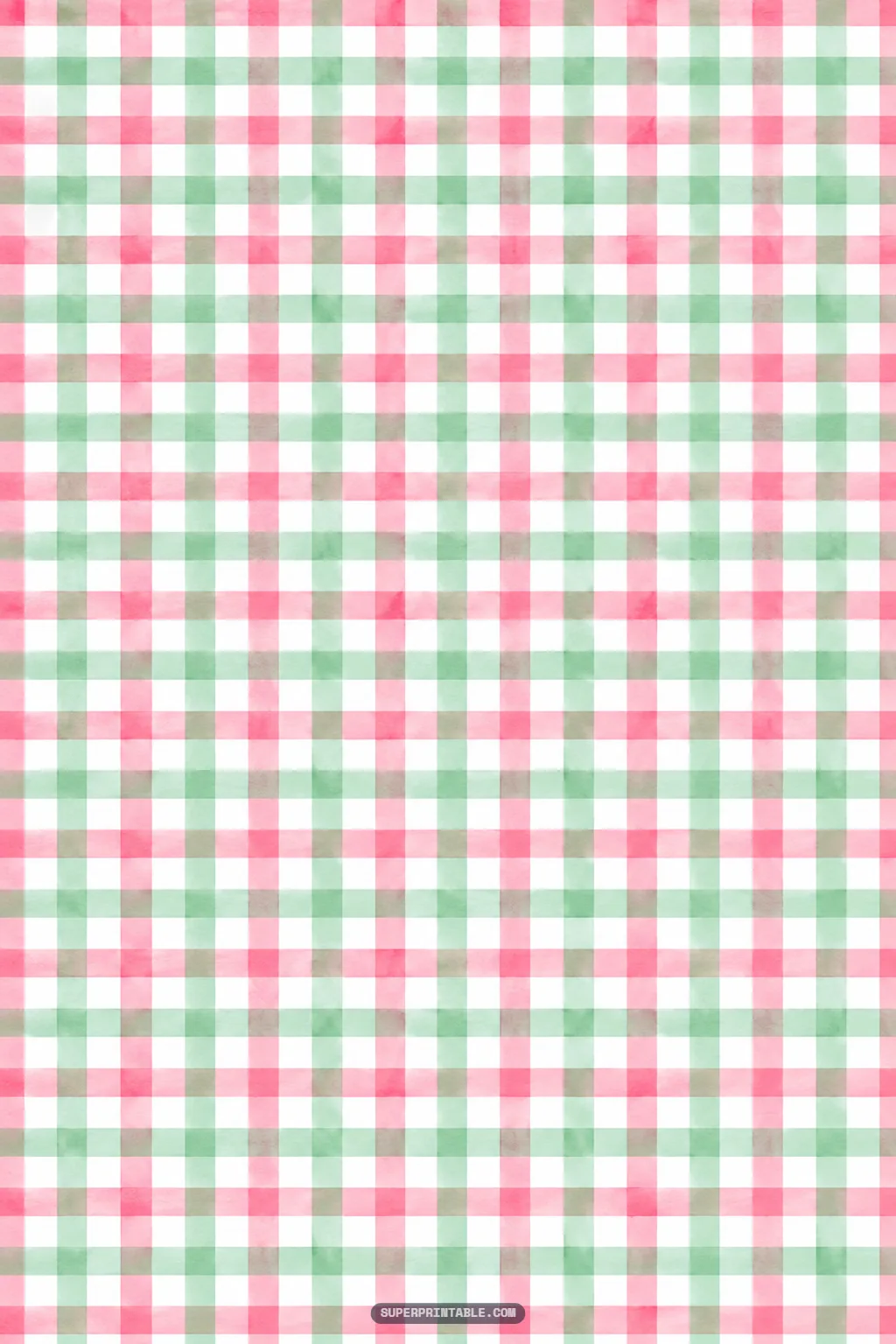 Classic picnic gingham check pattern rendered in translucent watercolor pink and green washes