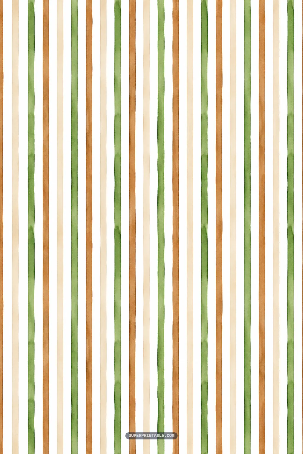 Vertical watercolor stripes in natural earthy brown, olive green, and soft cream beige.