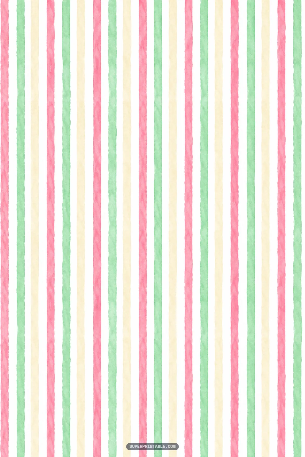 Hand-painted vertical watercolor stripes in soft watermelon pink, sage green, and cream hues