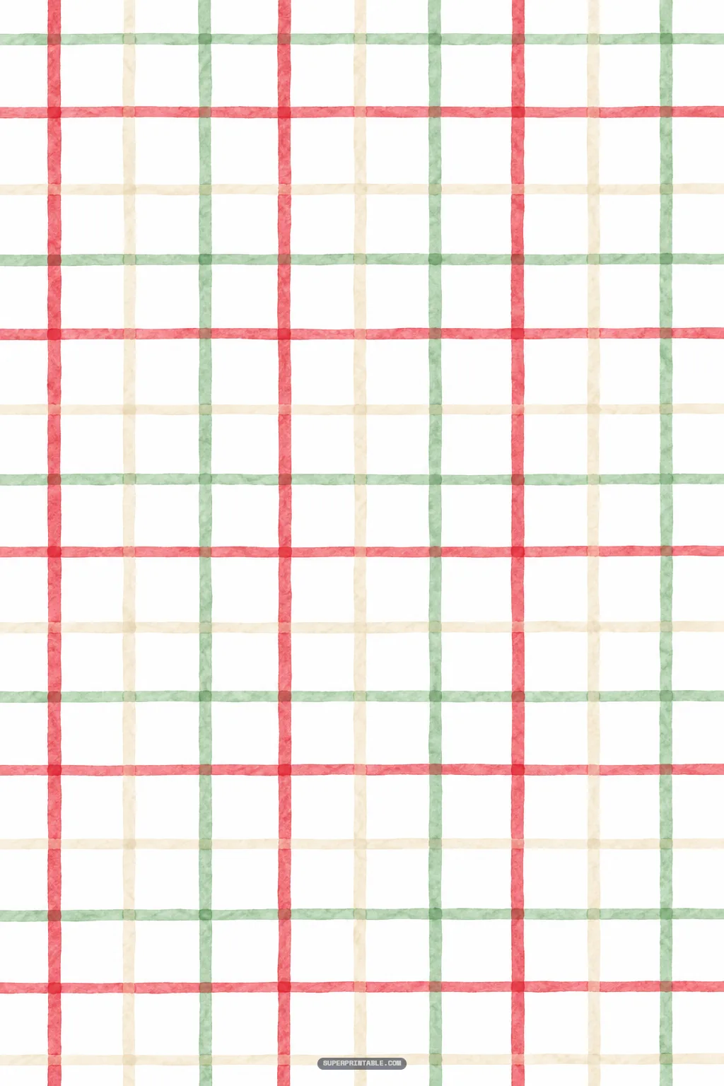 Clean watercolor windowpane grid pattern in berry red, sage green, and cream on white
