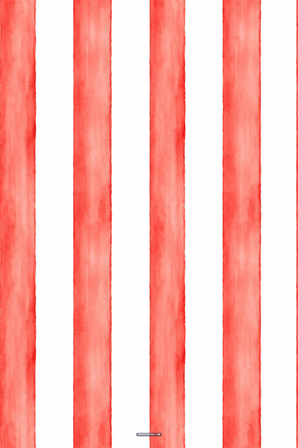 Broad vertical red watercolor stripes alternating with clean white bands