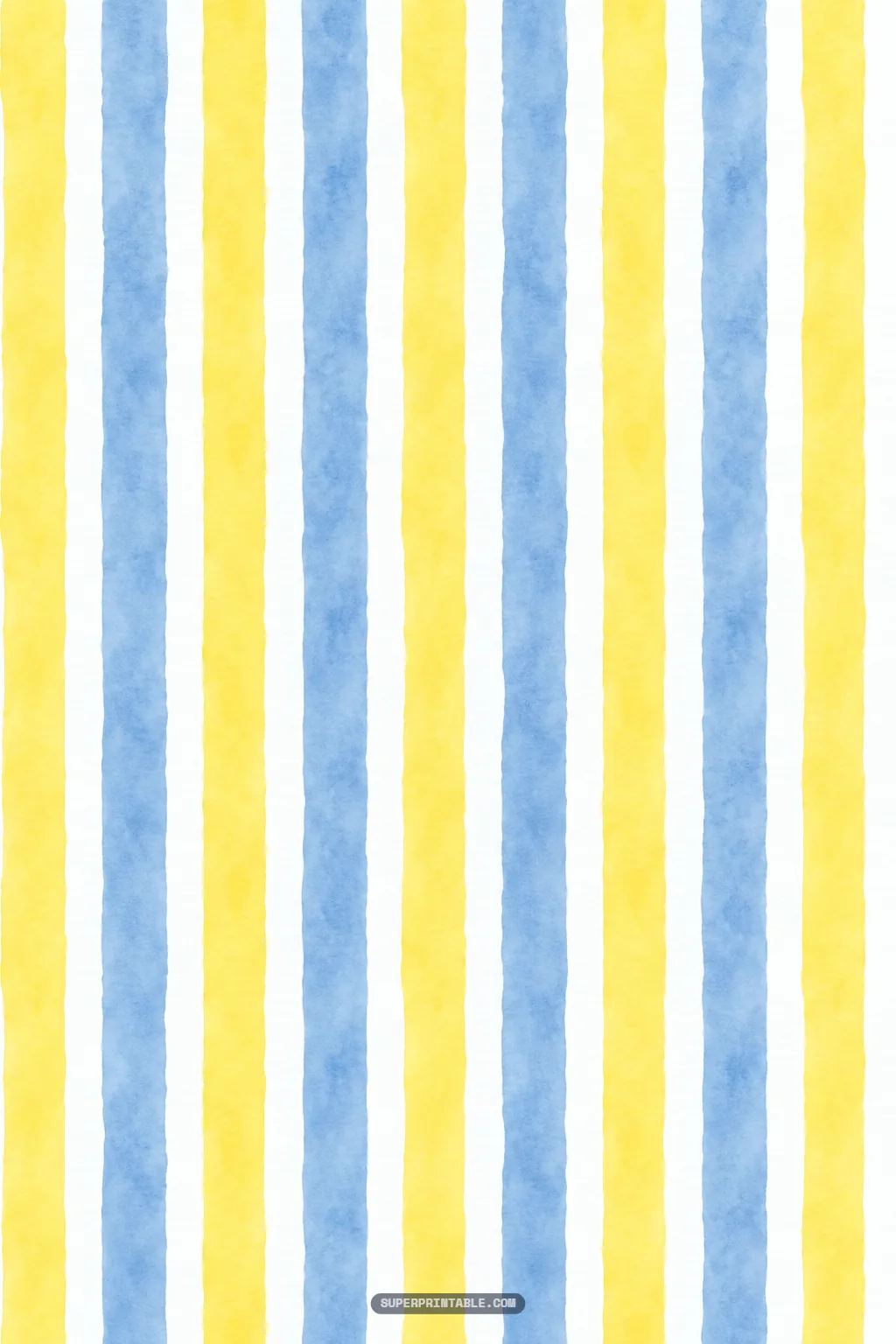 Vertical hand-painted watercolor stripes in sunny pastel yellow, sky blue, and clean white intervals