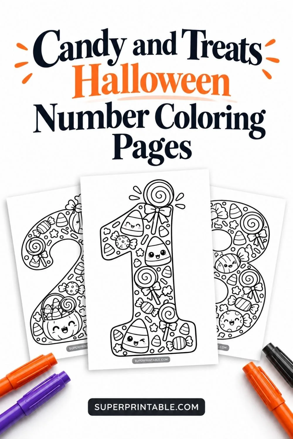 Candy and Treats Halloween Number Coloring Pages Pinterest Image