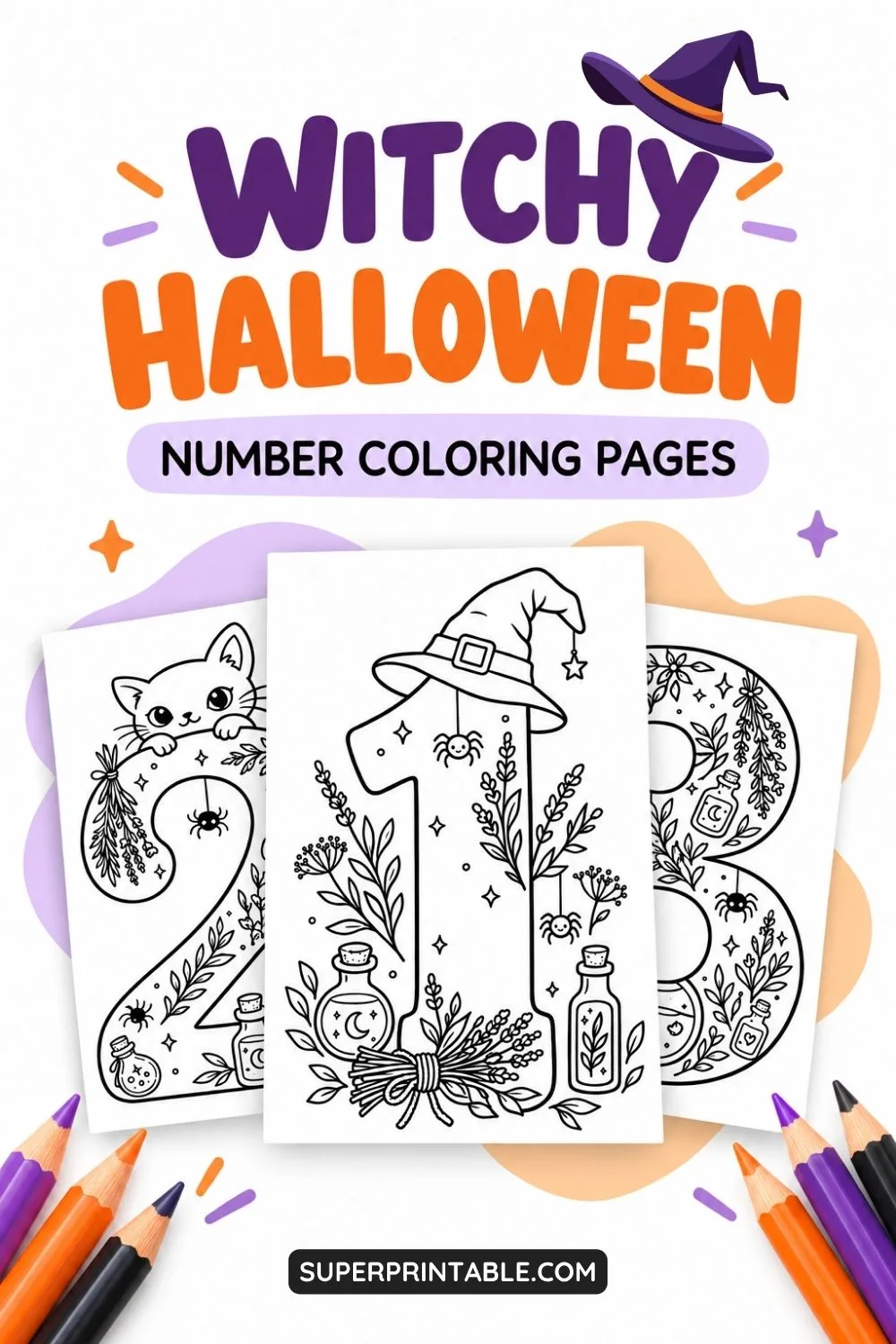 Witchy Halloween Number Coloring Pages Pinterest Image