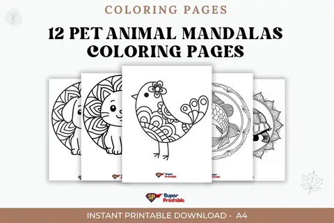 12 Pet Animal Mandalas Coloring Pages to Print and Enjoy