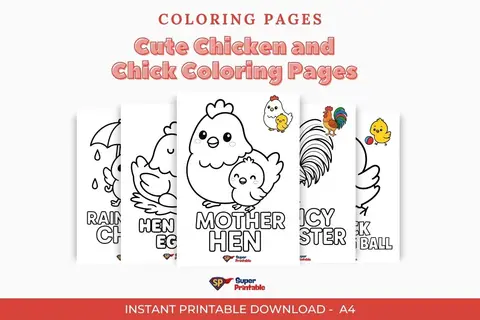 10 Cute Chicken and Chick Coloring Pages: Kawaii Farm Animal Printables for Kids