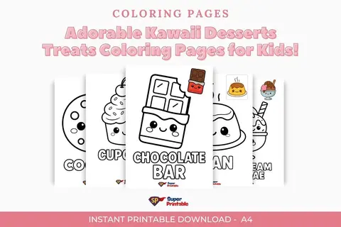 Adorable Kawaii Desserts Treats Coloring Pages for Kids!