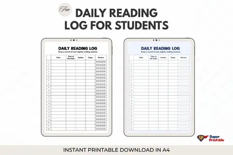 Daily Reading Log for Students in Simple Style