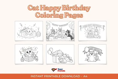 10 Cat Happy Birthday Coloring Pages