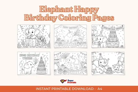 10 Elephant Happy Birthday Coloring Pages