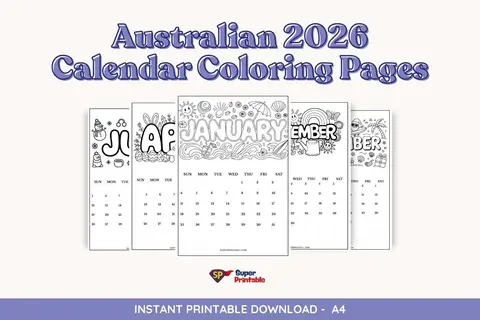 Australian 2026 Calendar Coloring Pages