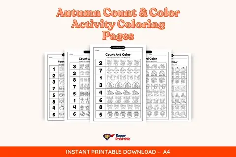 Autumn Count & Color Activity Coloring Pages