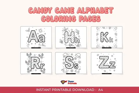 Candy Cane Alphabet Coloring Pages