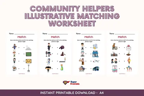 Community Helpers Illustrative Matching Worksheet