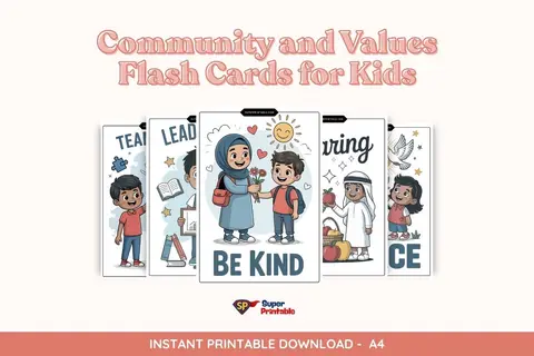 24 Community and Values Flash Cards for Kids