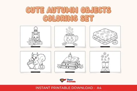 Cute Autumn Objects Coloring Set