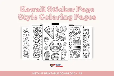 12 Kawaii Sticker Page Style Coloring Pages