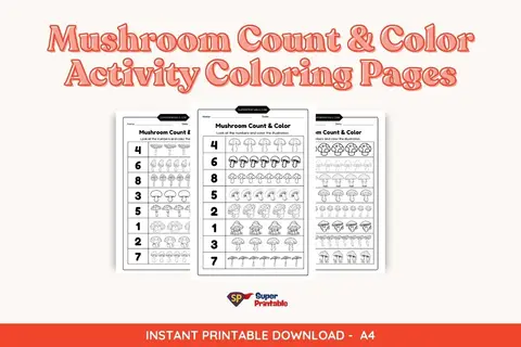 Mushroom Count & Color Activity Coloring Pages