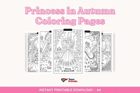 10 Princess in Autumn Coloring Pages