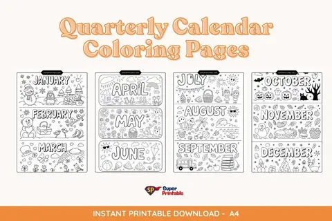 Quarterly Calendar Coloring Pages For A4