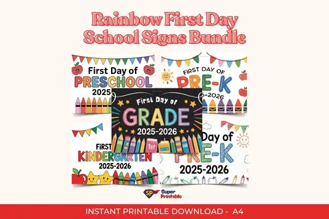 5 Rainbow First Day School Signs Bundle