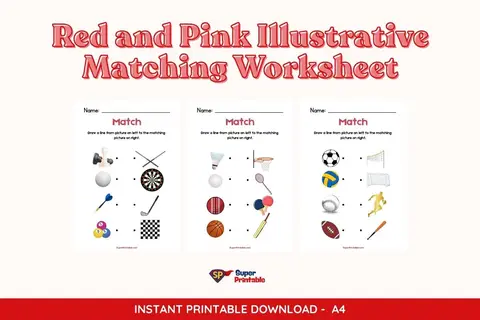 Red and Pink Illustrative Matching Worksheet