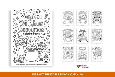 15+ Magical Witches & Cauldrons Coloring Pages Feature Image