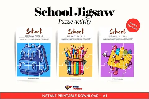 20 School Jigsaw Puzzle Activity
