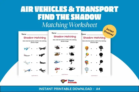 Air Vehicles & Transport Find The Shadow Matching Worksheet