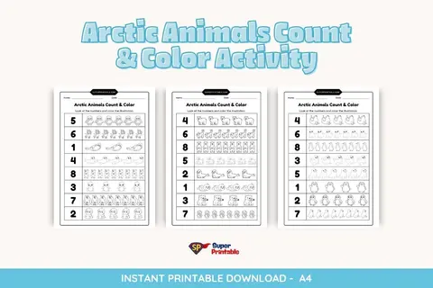 Arctic Animals Count & Color Activity Coloring Worksheet