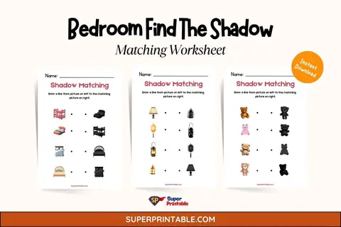 Bedroom Find The Shadow Matching Worksheet