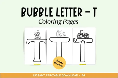 Bubble Letter - T Coloring Pages Feature Image