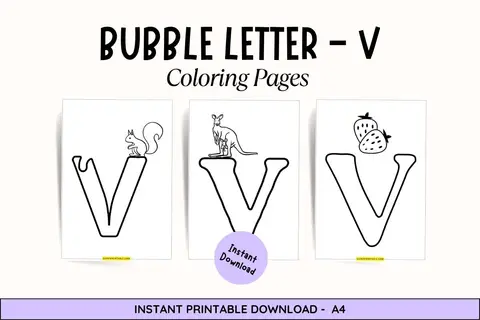 Bubble Letter - V Coloring Pages Feature Image