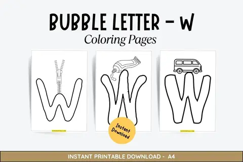 8 Bubble Letter - W Coloring Pages