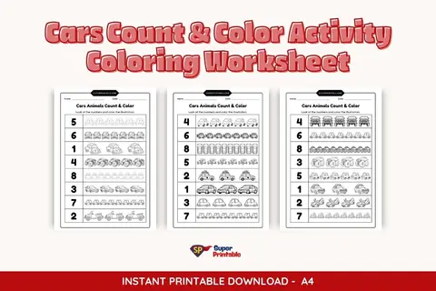 Cars Count & Color Activity Coloring Worksheet