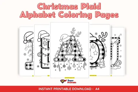 Christmas Plaid Alphabet Coloring Pages for Kids