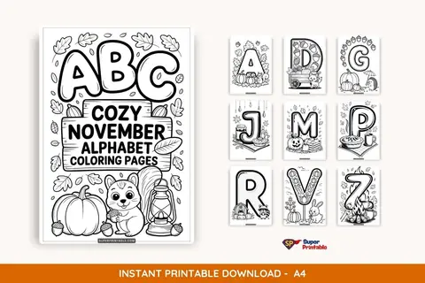 Cozy November Alphabet Coloring Pages