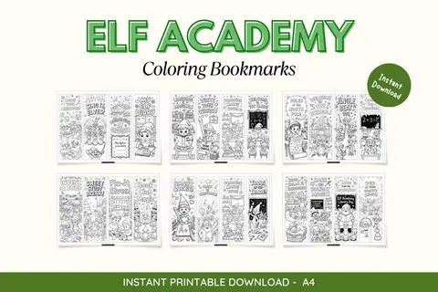 24 Elf Academy Coloring Bookmarks