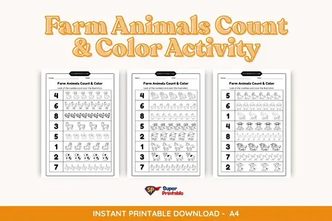Farm Animals Count & Color Activity