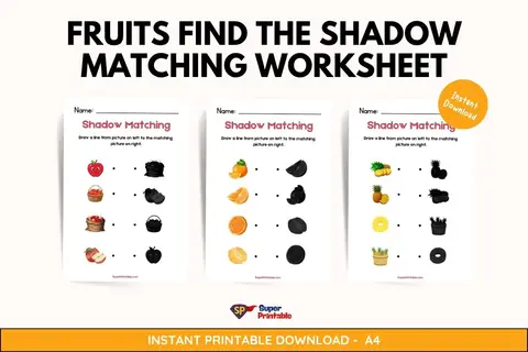 Fruits Find The Shadow Matching Worksheet Feature Image