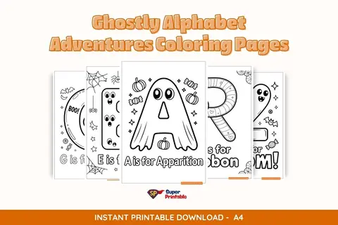 Ghostly Alphabet Adventures Coloring Pages