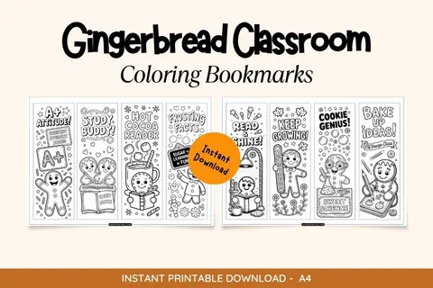 Gingerbread Classroom Coloring Bookmarks Feature Image