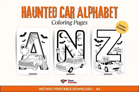 Haunted Car Alphabet Coloring Pages Feature Image
