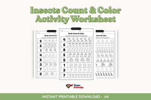 Insects Count & Color Activity Worksheet