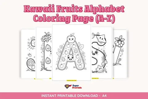 Kawaii Fruits Alphabet Coloring Page