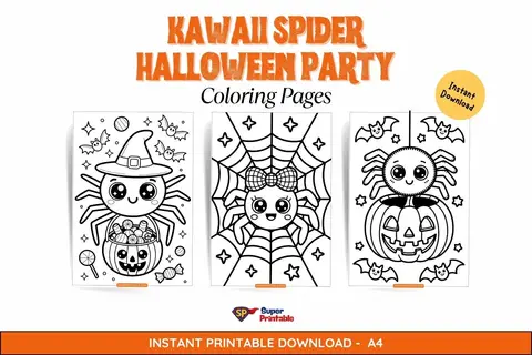 20+ Kawaii Spider Halloween Party Coloring Pages