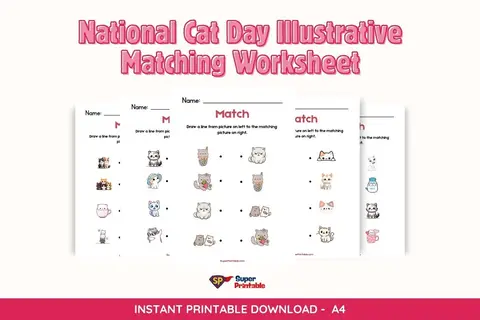 National Cat Day Illustrative Matching Worksheet