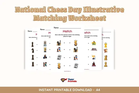 National Chess Day Illustrative Matching Worksheet