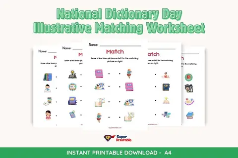 National Dictionary Day Illustrative Matching Worksheet